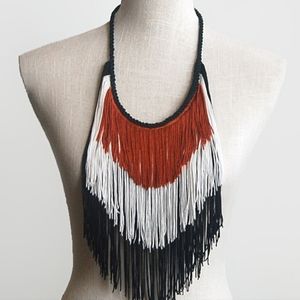 3/$10 Grace and Lace Black and Burnt Orange Fan Necklaxe with adjustable sizing